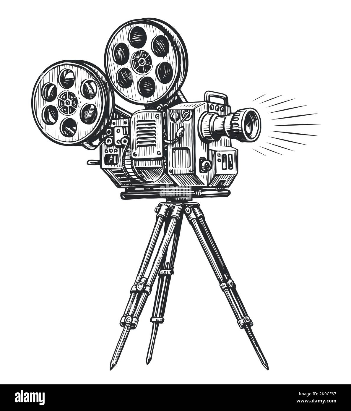 Retro movie camera sketch. Filming, film shooting concept. Film, tv