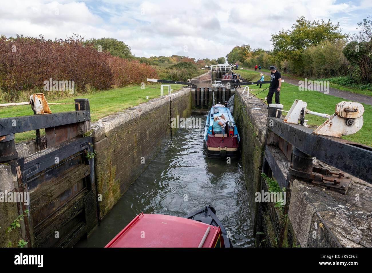 Caen Hill Locks on the and Avon Canal with lock gates and narrow