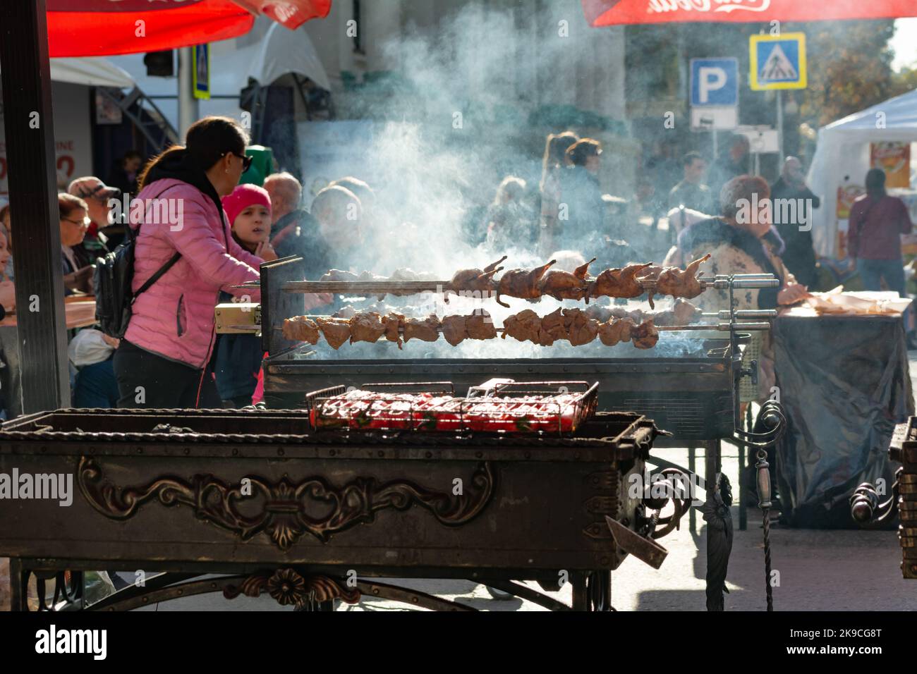 Chisinau, Moldova - 15 october, 2022: Quails strung on a skewer and