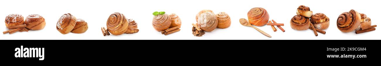 Set of sweet cinnamon buns isolated on white Stock Photo - Alamy