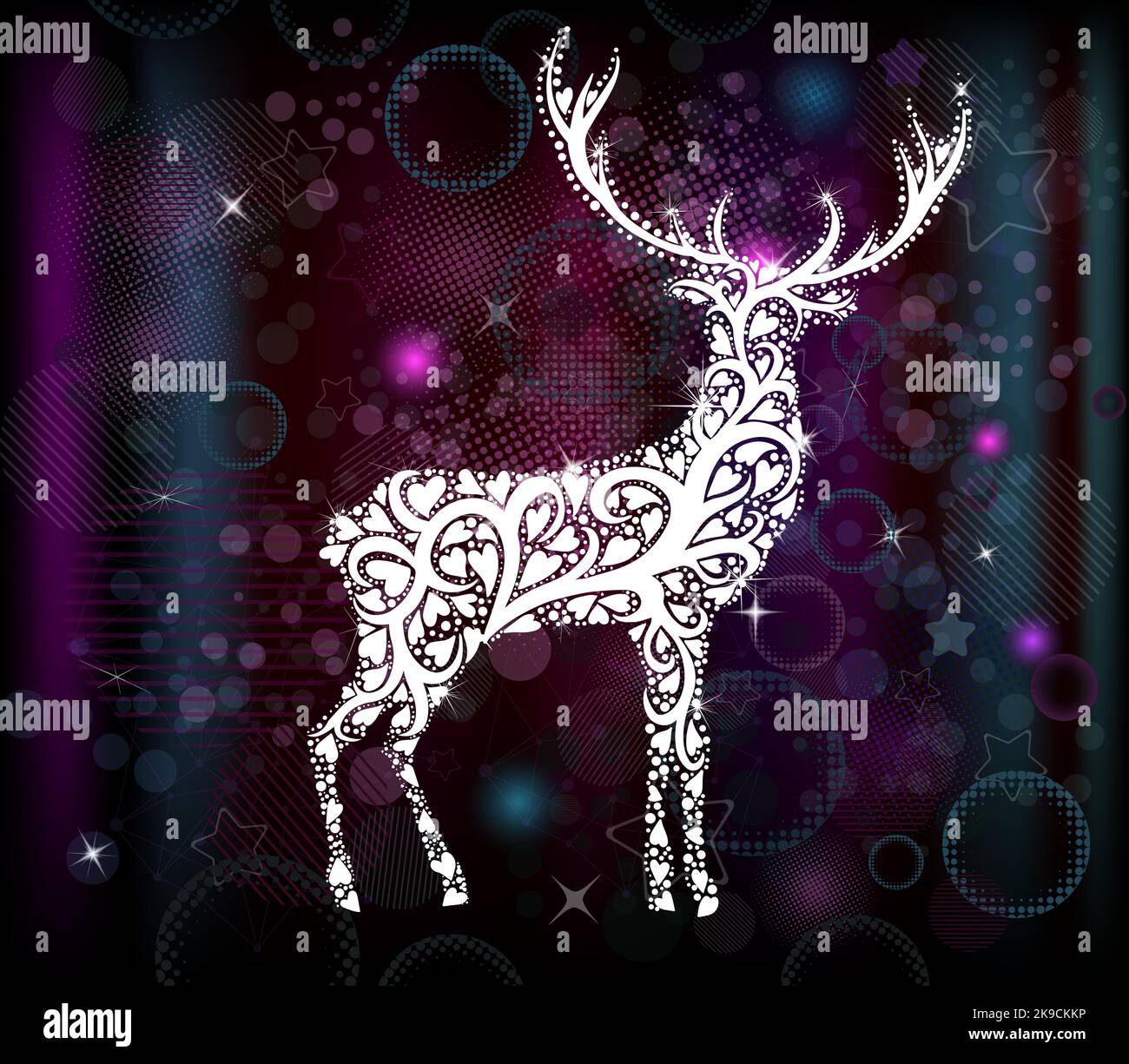 White Christmas Deer. Shining abstract deer. Vector illustration Stock