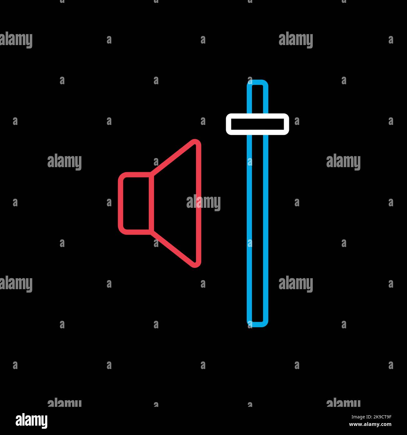 Audio volume slider control vector on black background icon. Graph symbol for music and sound