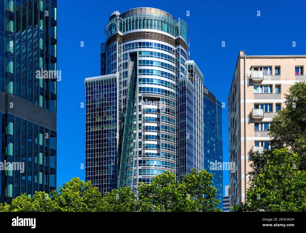 Warsaw, Poland – July 3, 2022: Spektrum Tower skyscraper at Twarda street in Srodmiescie downtown business district of city center Stock Photo