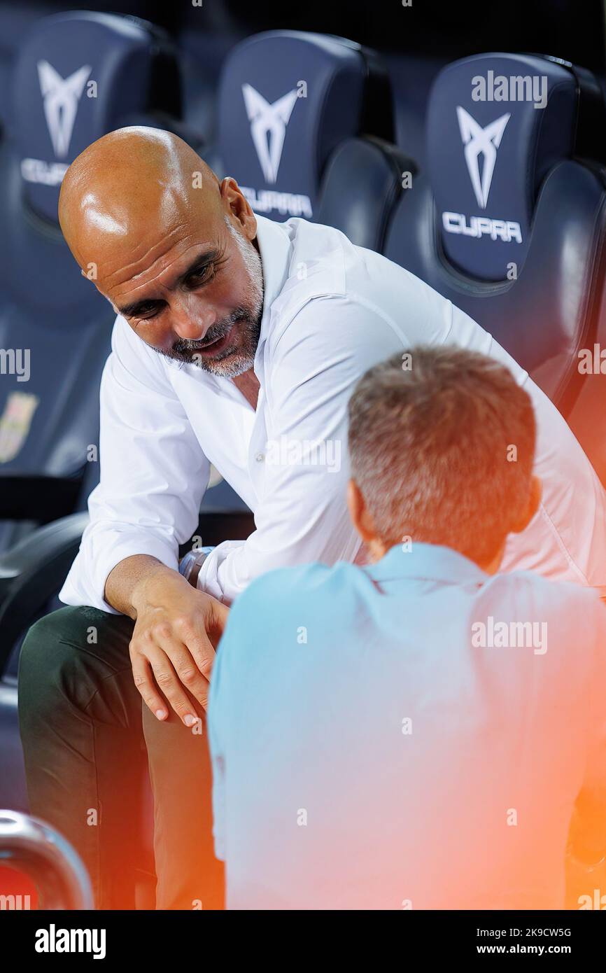BARCELONA - AUG 24: Josep Pep Guardiola in action during the friendly match between FC Barcelona and Manchester City at the Spotify Camp Nou Stadium o Stock Photo