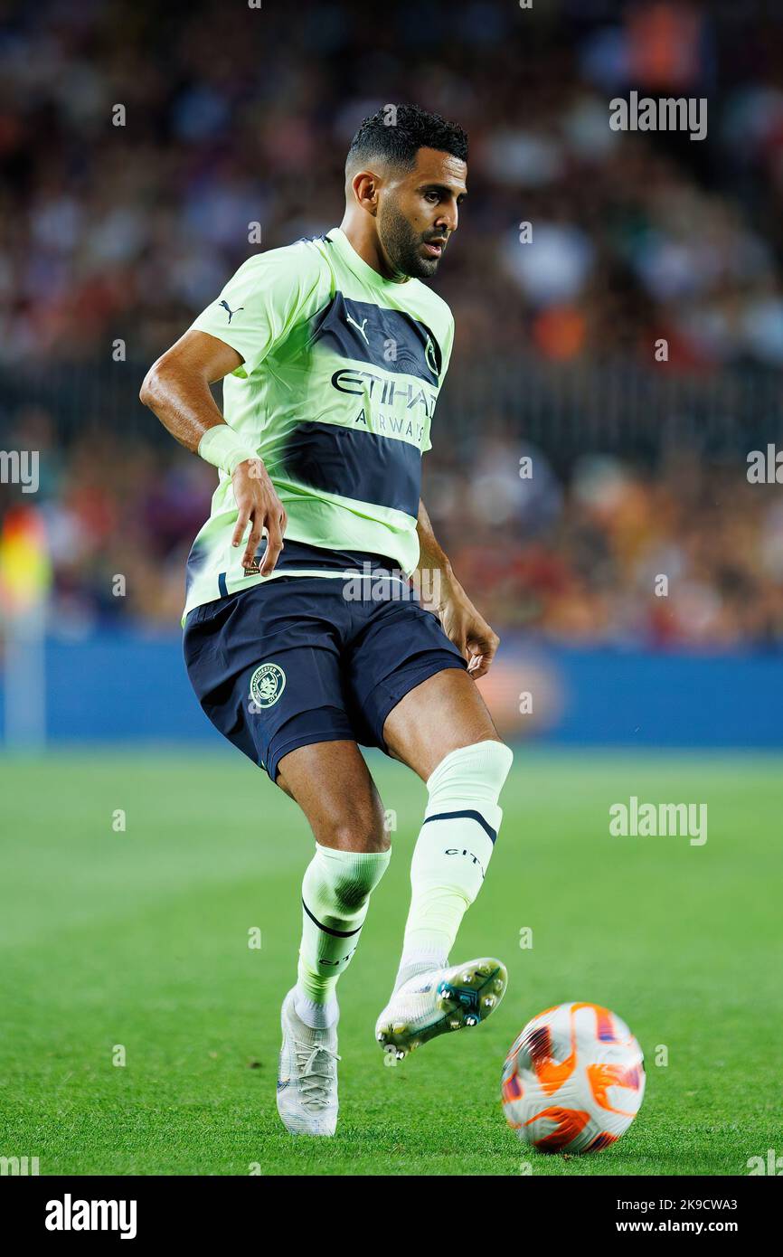BARCELONA - AUG 24: Riyad Mahrez in action during the friendly match between FC Barcelona and Manchester City at the Spotify Camp Nou Stadium on Augus Stock Photo