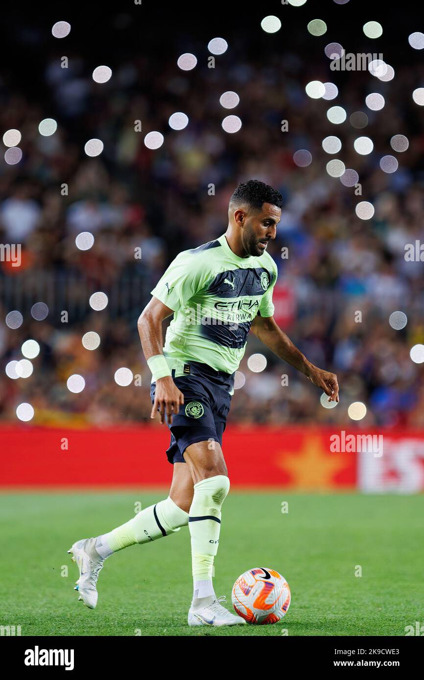 BARCELONA - AUG 24: Riyad Mahrez in action during the friendly match between FC Barcelona and Manchester City at the Spotify Camp Nou Stadium on Augus Stock Photo