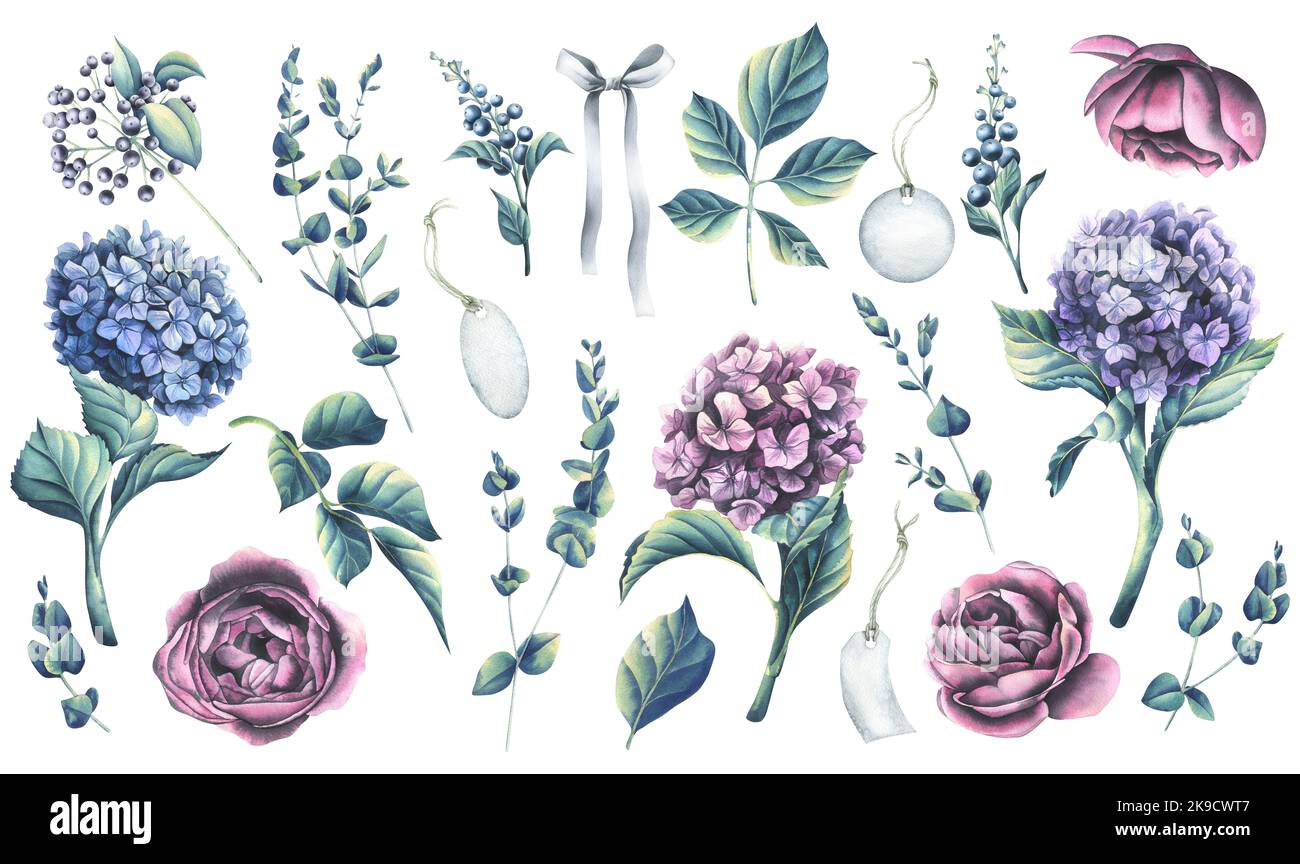 A Set Of Hydrangea Flowers Peony Shaped Roses Decorative Twigs With