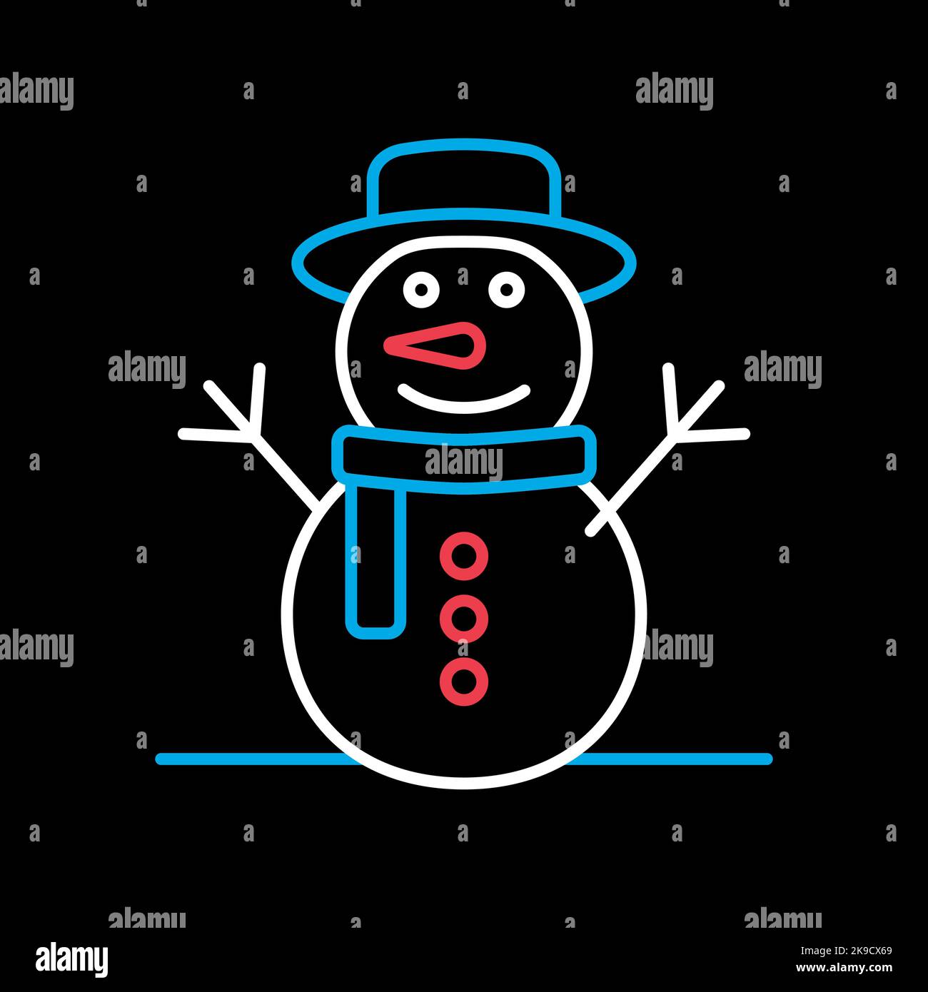 Christmas snowman vector isolated on black background icon. Winter sign ...