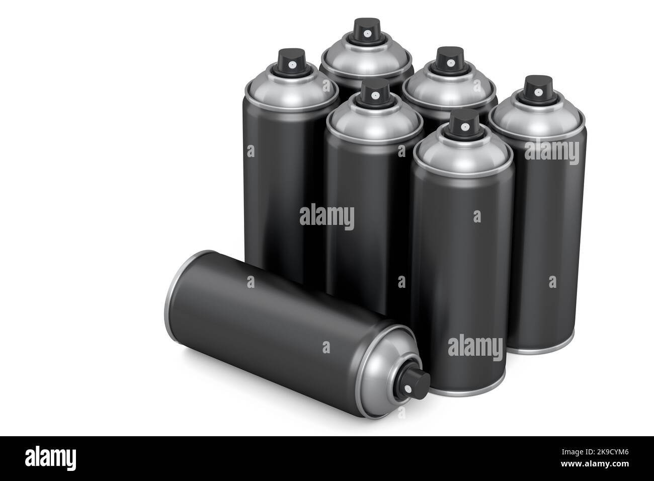 Set of spray paint cans isolated on white background. 3d render spray