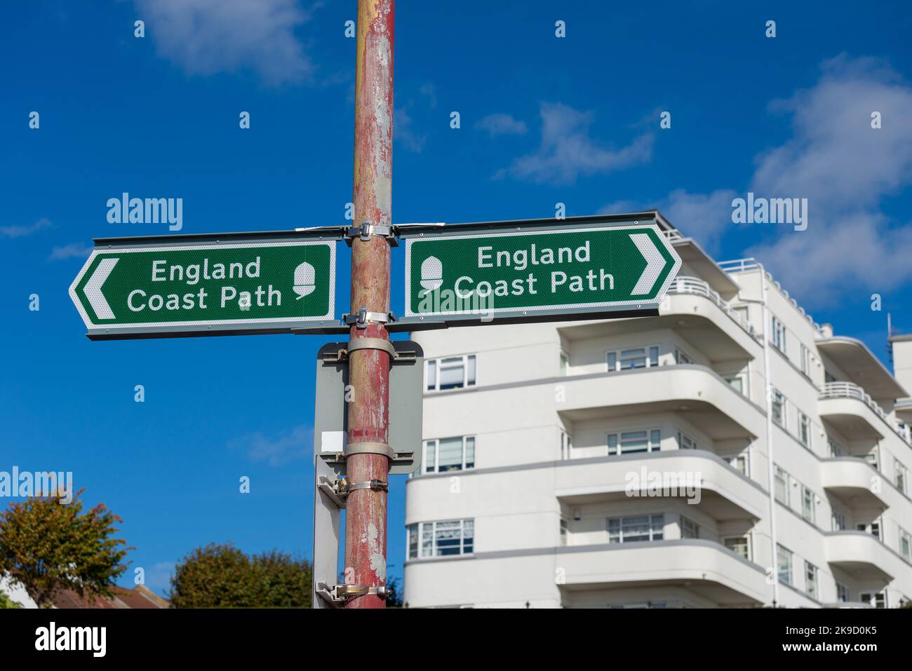England Coast Path sign on seafront of Southend on Sea, Essex, UK. Long-distance National Trail following the coastline of England, by Natural England Stock Photo