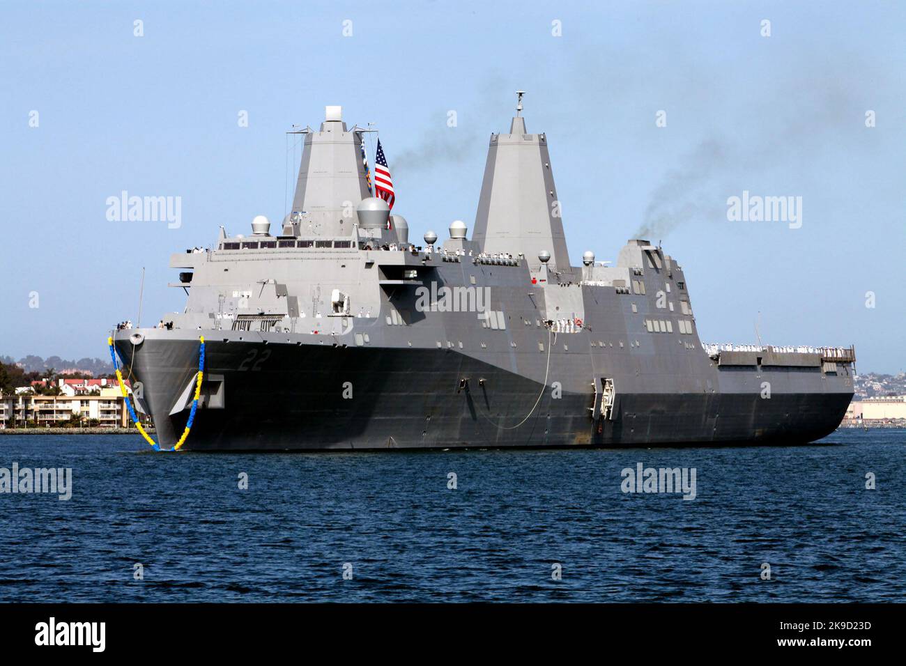 USS San Diego (LPD22) USS San Diego (LPD-22), a San Antonio-class amphibious transport dock Stock Photo