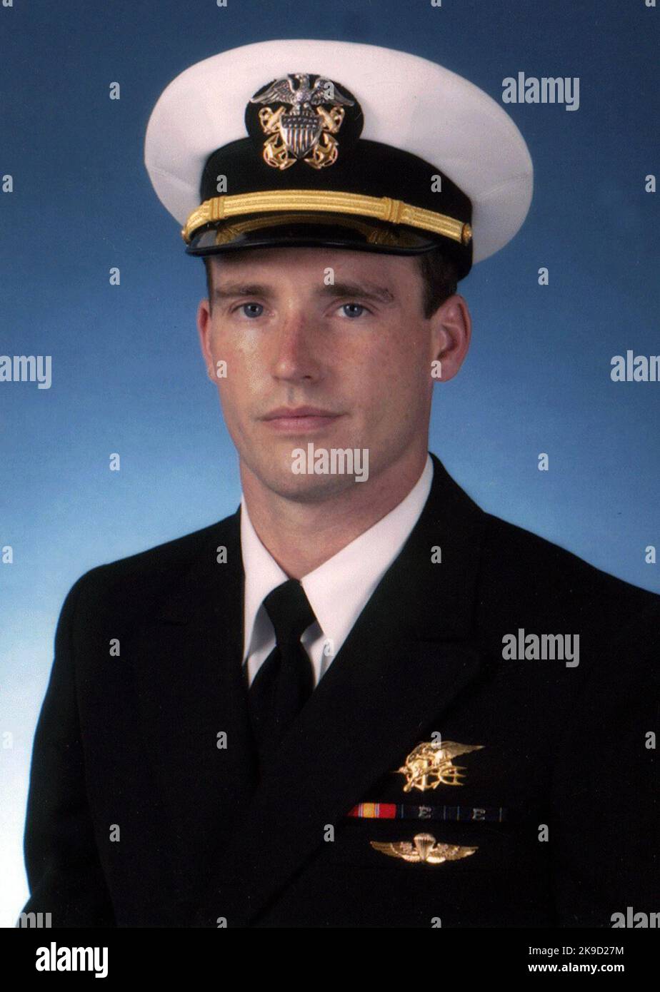 Navy file photo of SEAL Lt. Michael P. Murphy, from Patchogue, N.Y. Murphy was killed by enemy forces during a reconnaissance mission, Operation Red Wing, June 28, 2005, while leading a four-man team tasked with finding a key Taliban leader in the mountainous terrain near Asadabad, Afghanistan. The team came under fire from a much larger enemy force with superior tactical position. Murphy knowingly left his position of cover to get a clear signal in order to communicate with his headquarters and was mortally wounded while exposing himself to enemy fire. Stock Photo