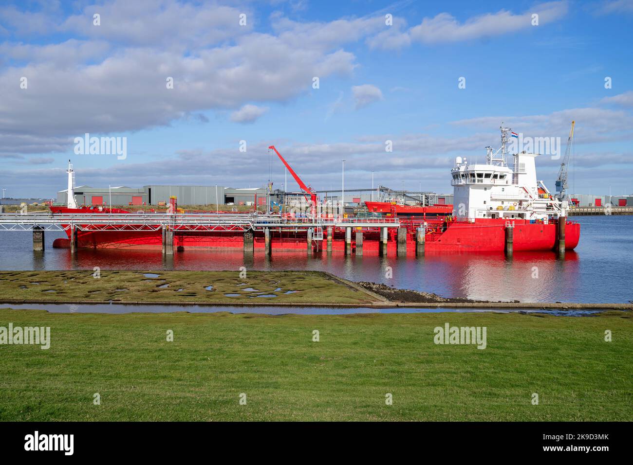 tanker at oil terminal in harbour Stock Photo