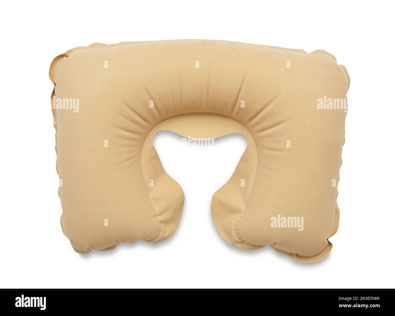 Inflatable neck pillow on a white background for relaxing in an airplane. Stock Photo