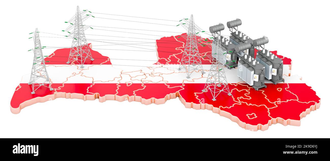 Electrical substations in Latvia, 3D rendering isolated on white