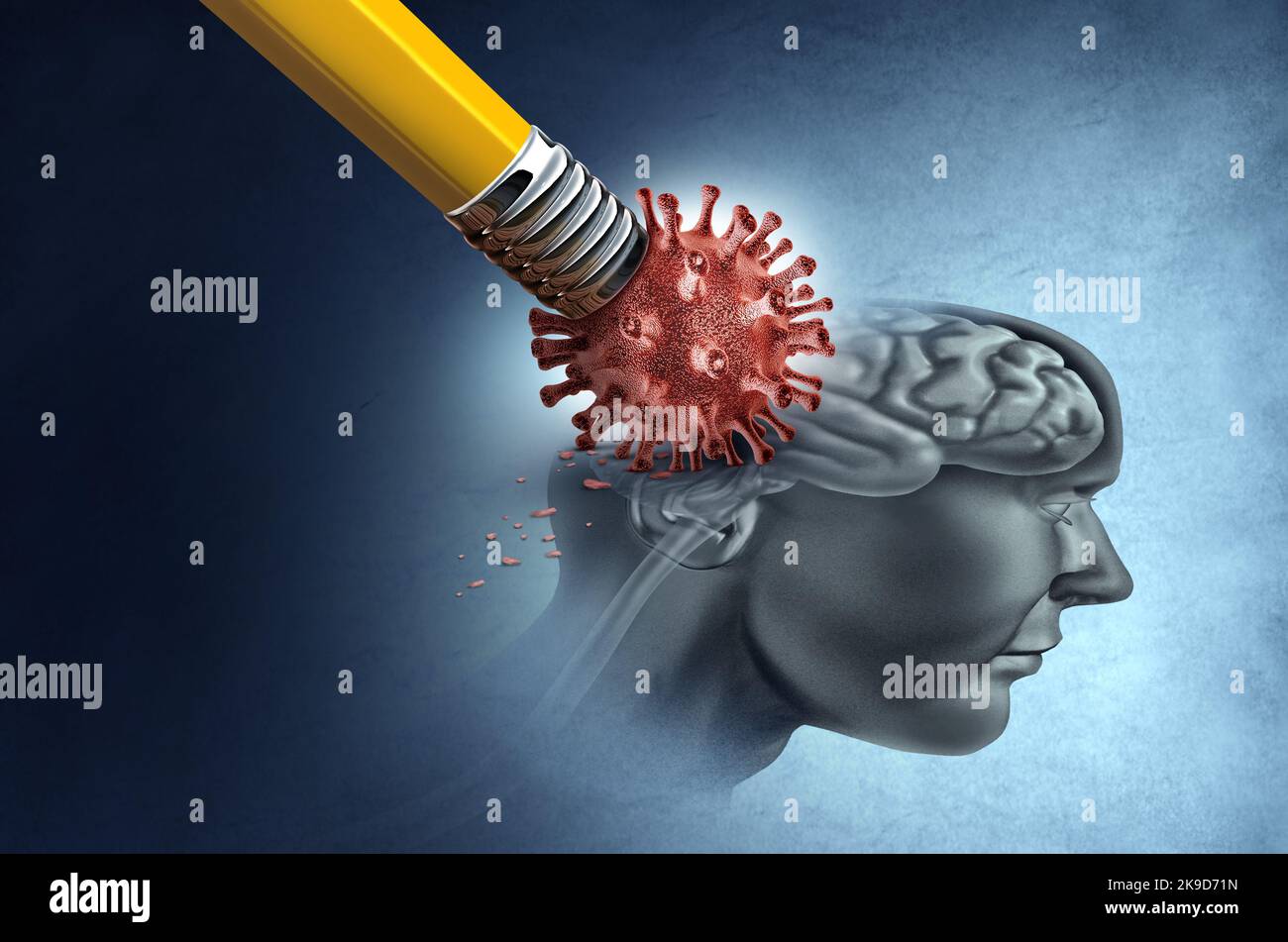 Coronavirus memory loss and Encephalitis disease as cognitive symptoms with long covid and losing attention or brain infection as a neurological. Stock Photo