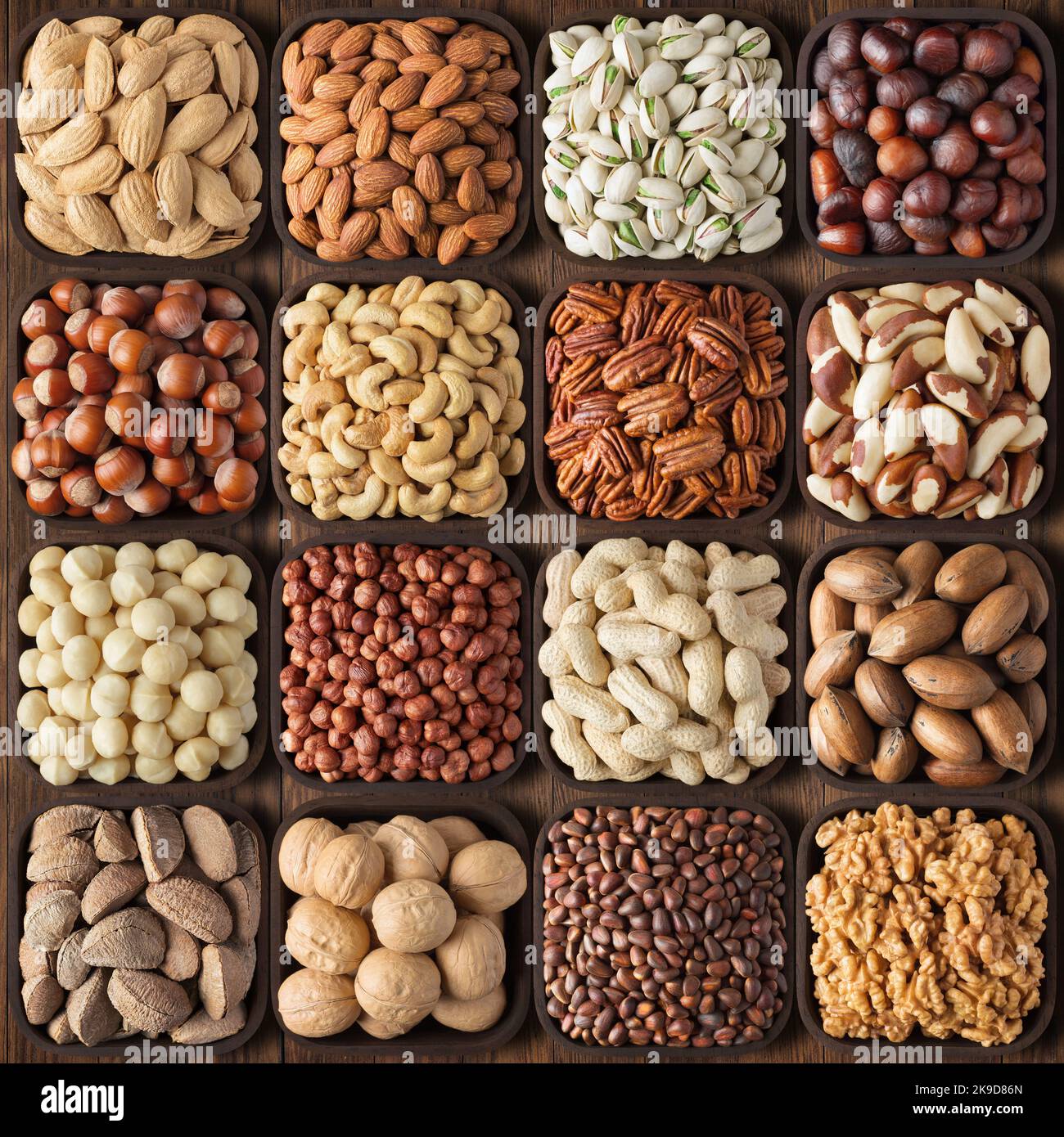 mix nuts bowls on table background. nutritious organic food for snack