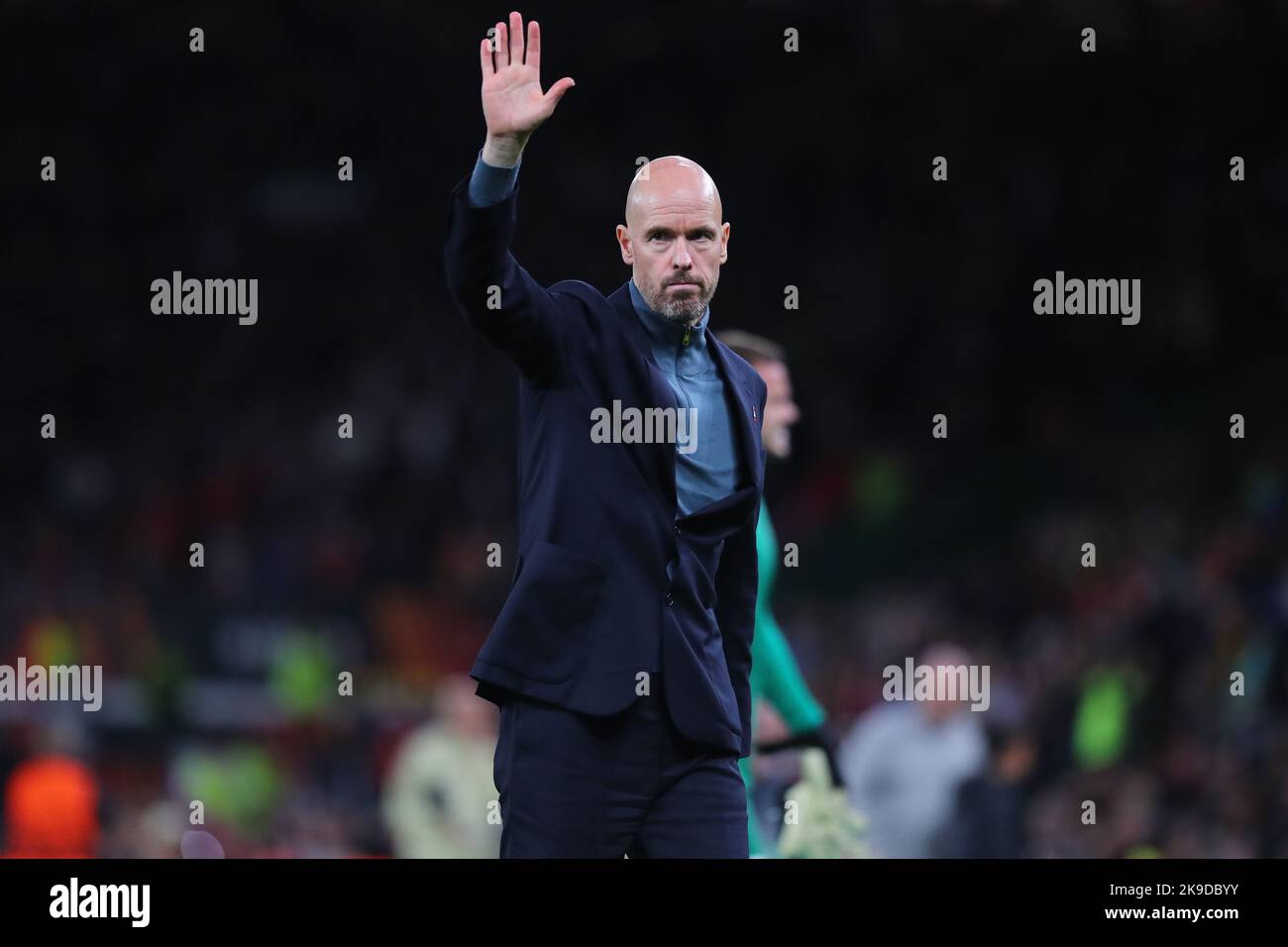 Erik Ten Hag applauds the fans after the UEFA Europa League match Manchester United vs Sheriff Tiraspol at Old Trafford, Manchester, United Kingdom, 27th October 2022  (Photo by Stefan Constantin/News Images) Stock Photo