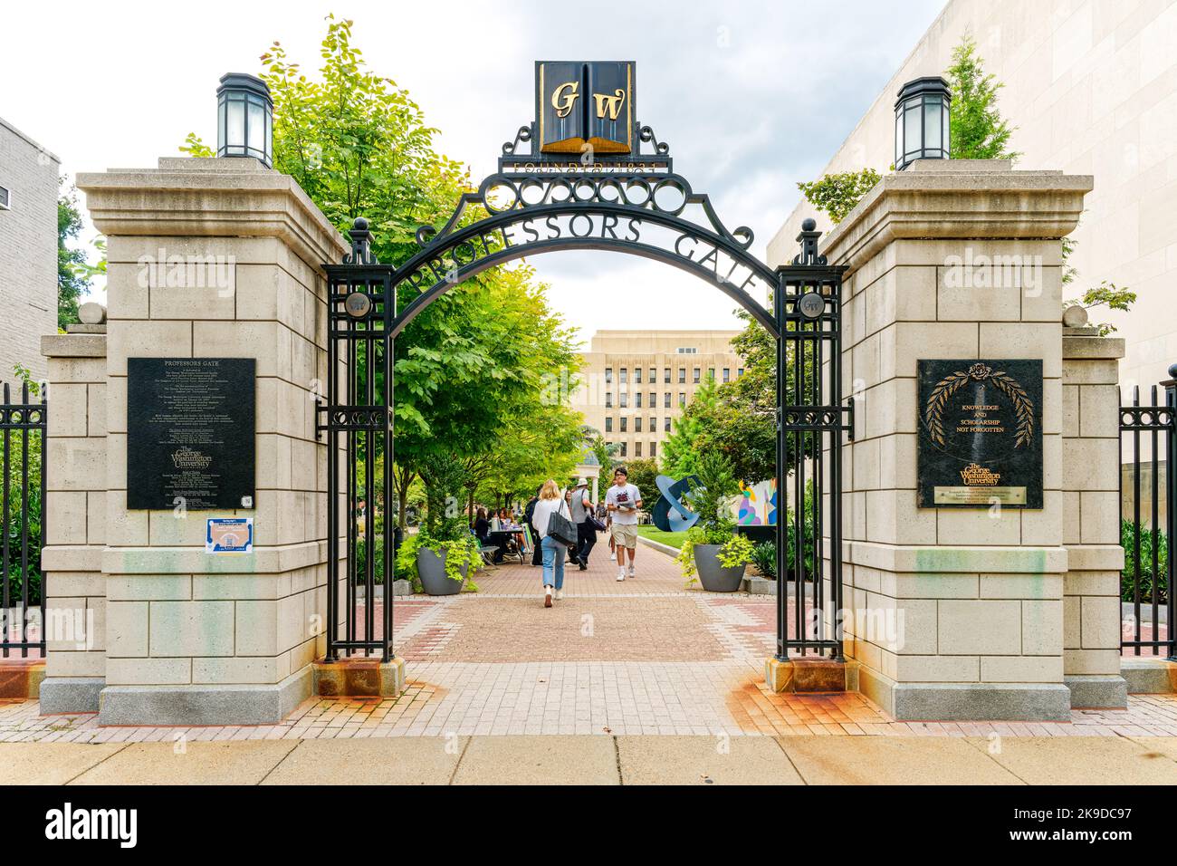Washington, DC - Sept. 8, 2022: Professors Gate and view of George Washington University campus. Stock Photo
