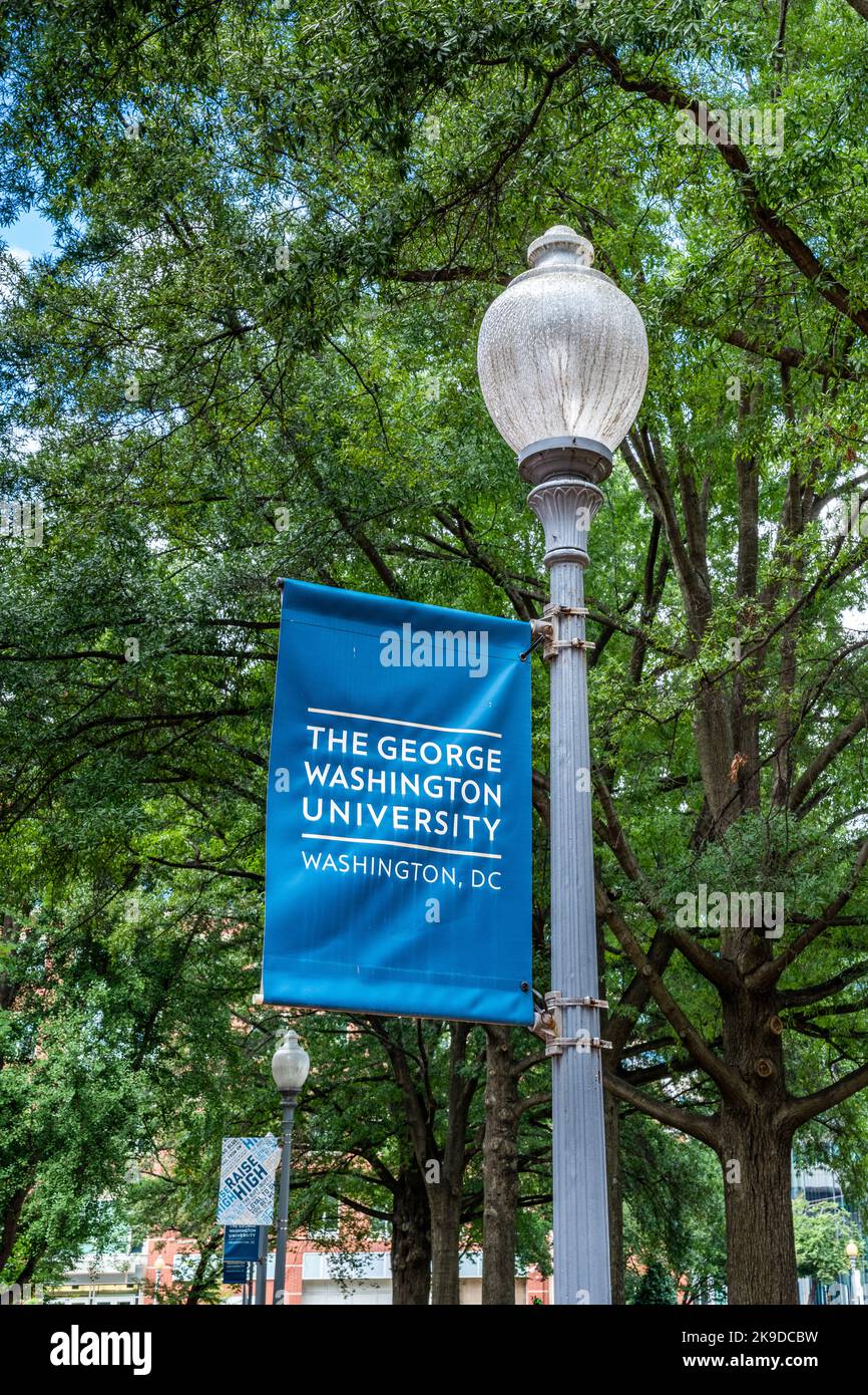 Washington, DC - Sept. 8, 2022: Banner on the George Washington University campus. Stock Photo