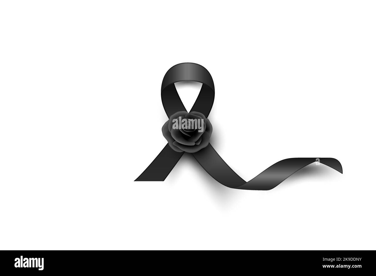 Vector Black Silk Ribbon with Black Rose. Design Template for Funeral