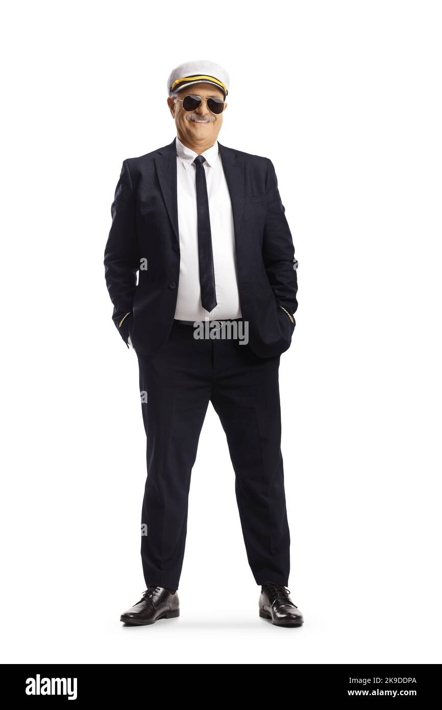 Mature pilot in a uniform posing isolated on white background Stock ...