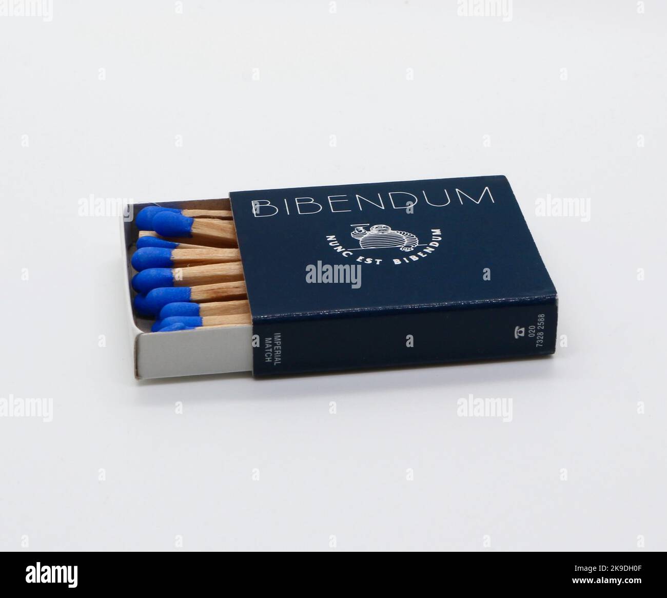 Open box of matches from Bibendum restaurant London England UK on a white background Stock Photo