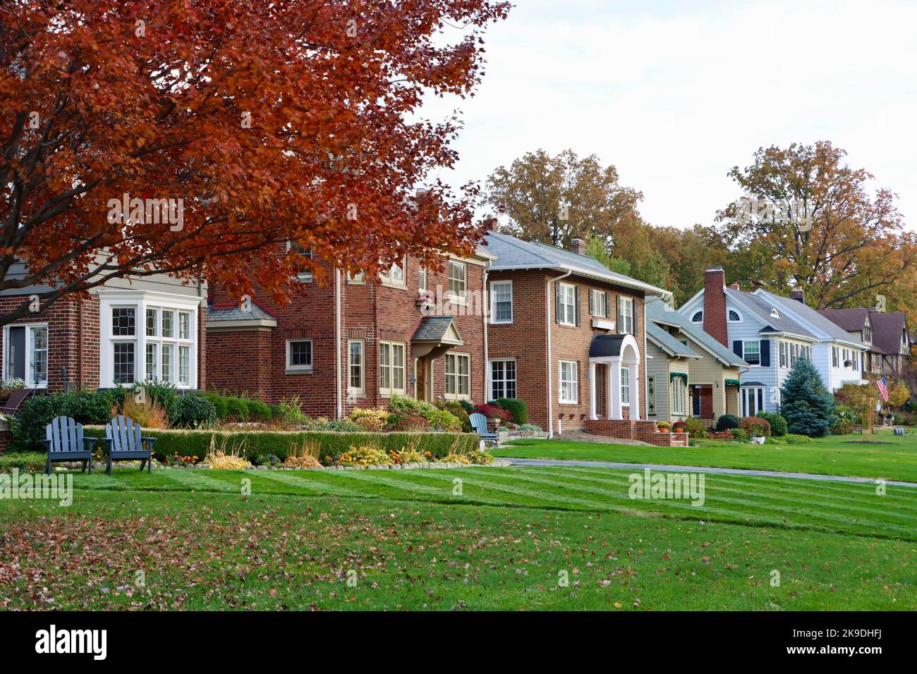 Homes and home ownership on residential street in Lakewood, Ohio Stock
