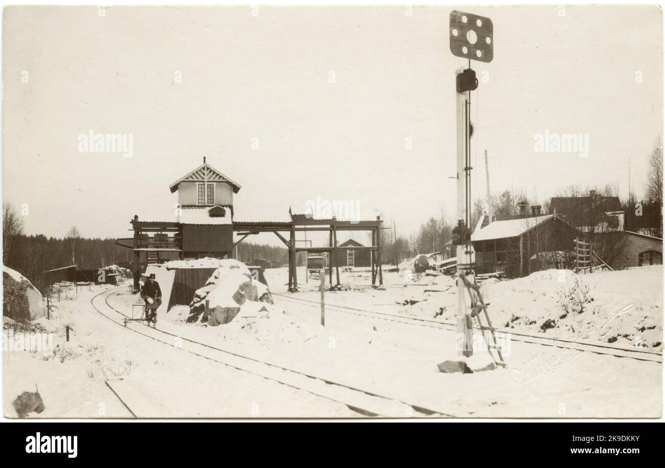 Dala - Hälsinglands Railway yard in Voxna. The left track belongs to Voxna - Lobonäs Railway, WLJ. Stock Photo