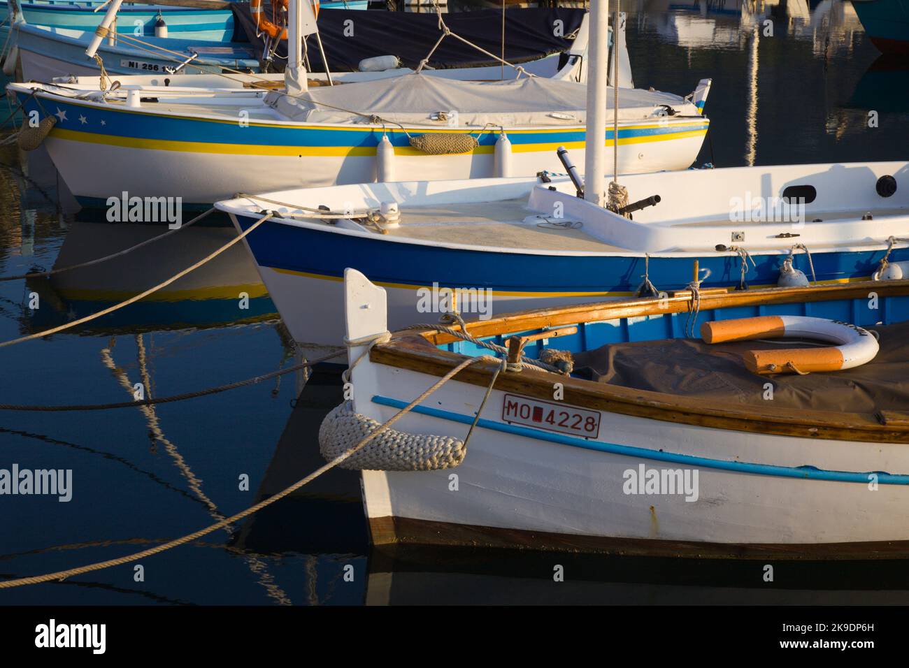 France, Cote d'Azur, Menton, small boats, harbor, Stock Photo