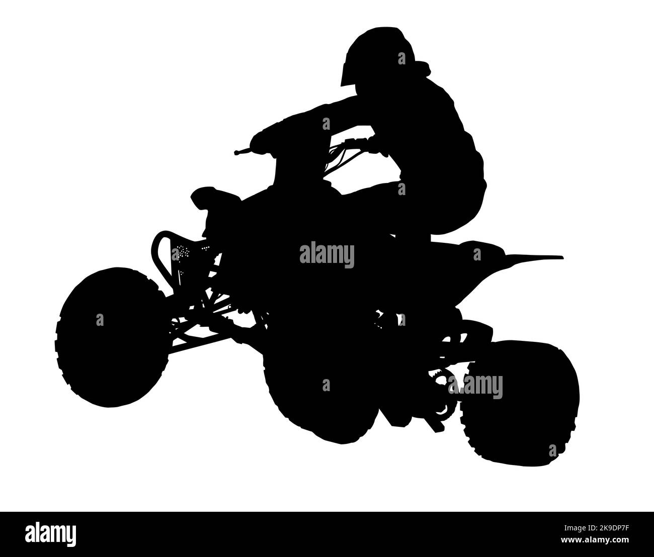 Detailed silhouette of airborne Quad Bike over hump at offroad Racing Rally Stock Vector