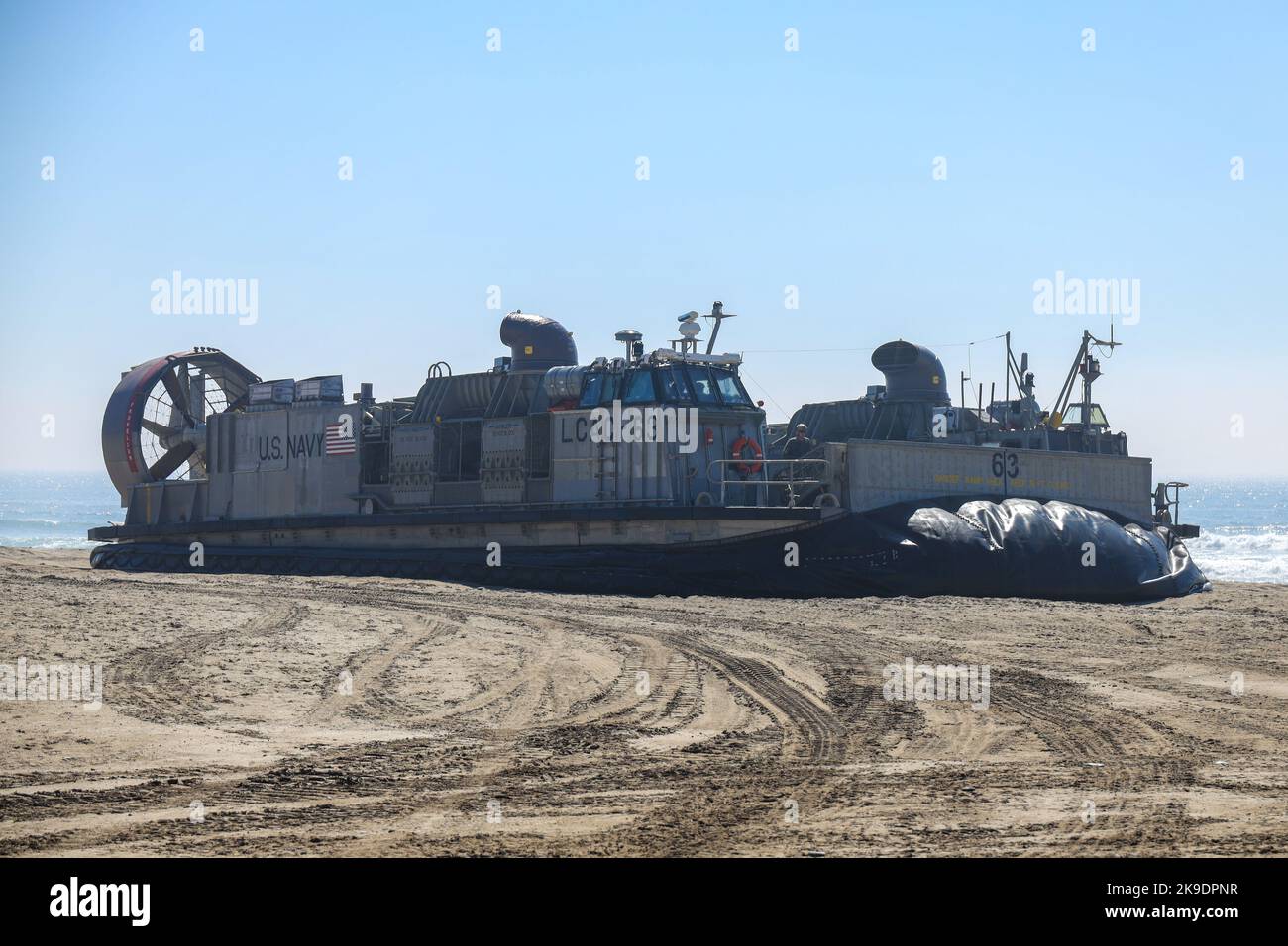 A Landing Craft Air Cushion (LCAC) lands on Red Beach during Project