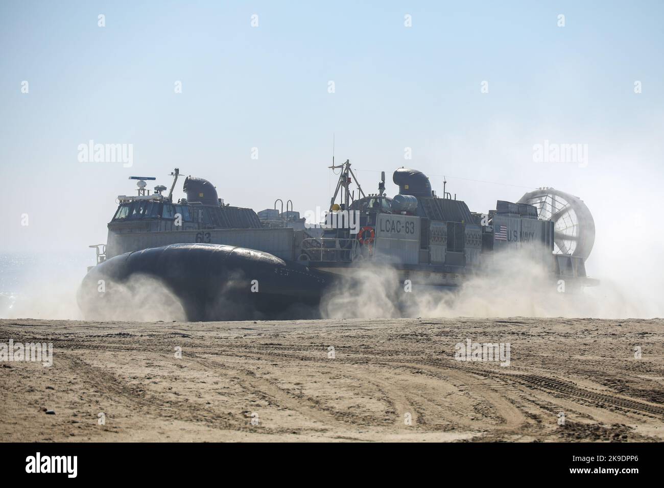 A Landing Craft Air Cushion (LCAC) lands on Red Beach during Project