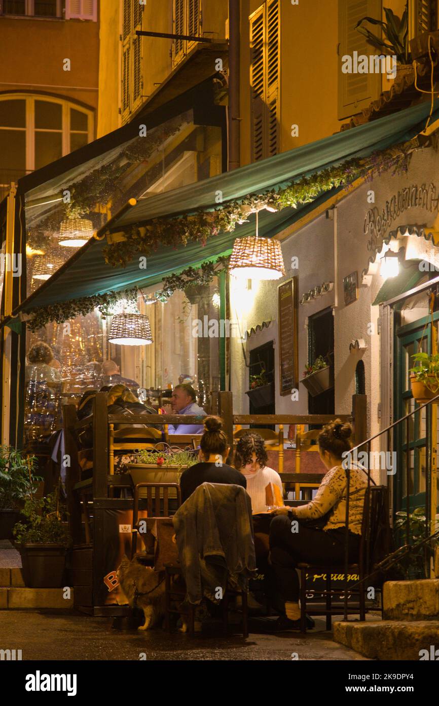France, Cote d'Azur, Nice, cafe, restaurant, people, Stock Photo