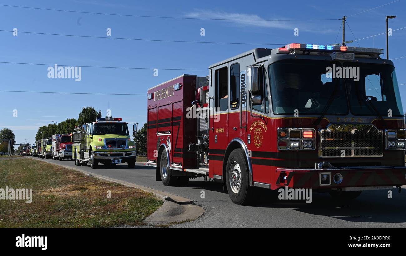 Fire trucks belonging to the Whiteman Air Force Base Fire Department