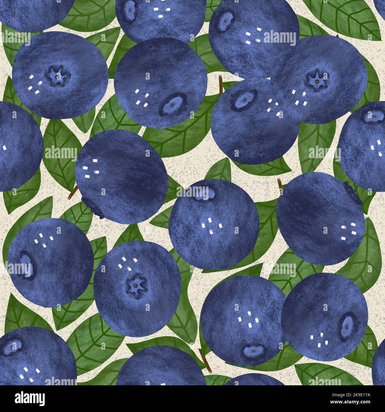 Blueberry seamless pattern. Fresh juicy berries with leaves on light ...