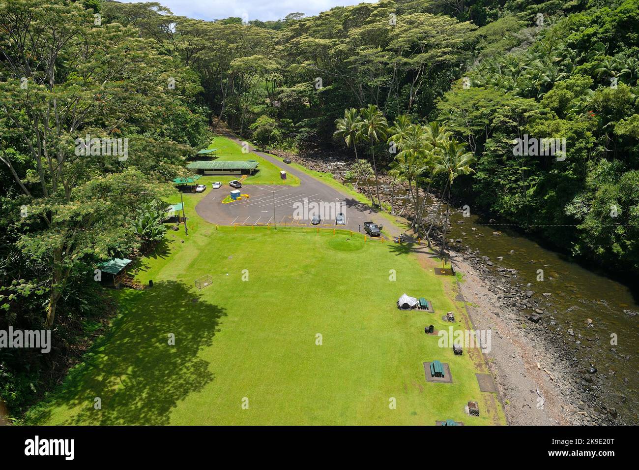 Scenic impressions from the magic landscape and eastern coastline along Mamalahoa Hwy towards Hilo, Big Island HI Stock Photo