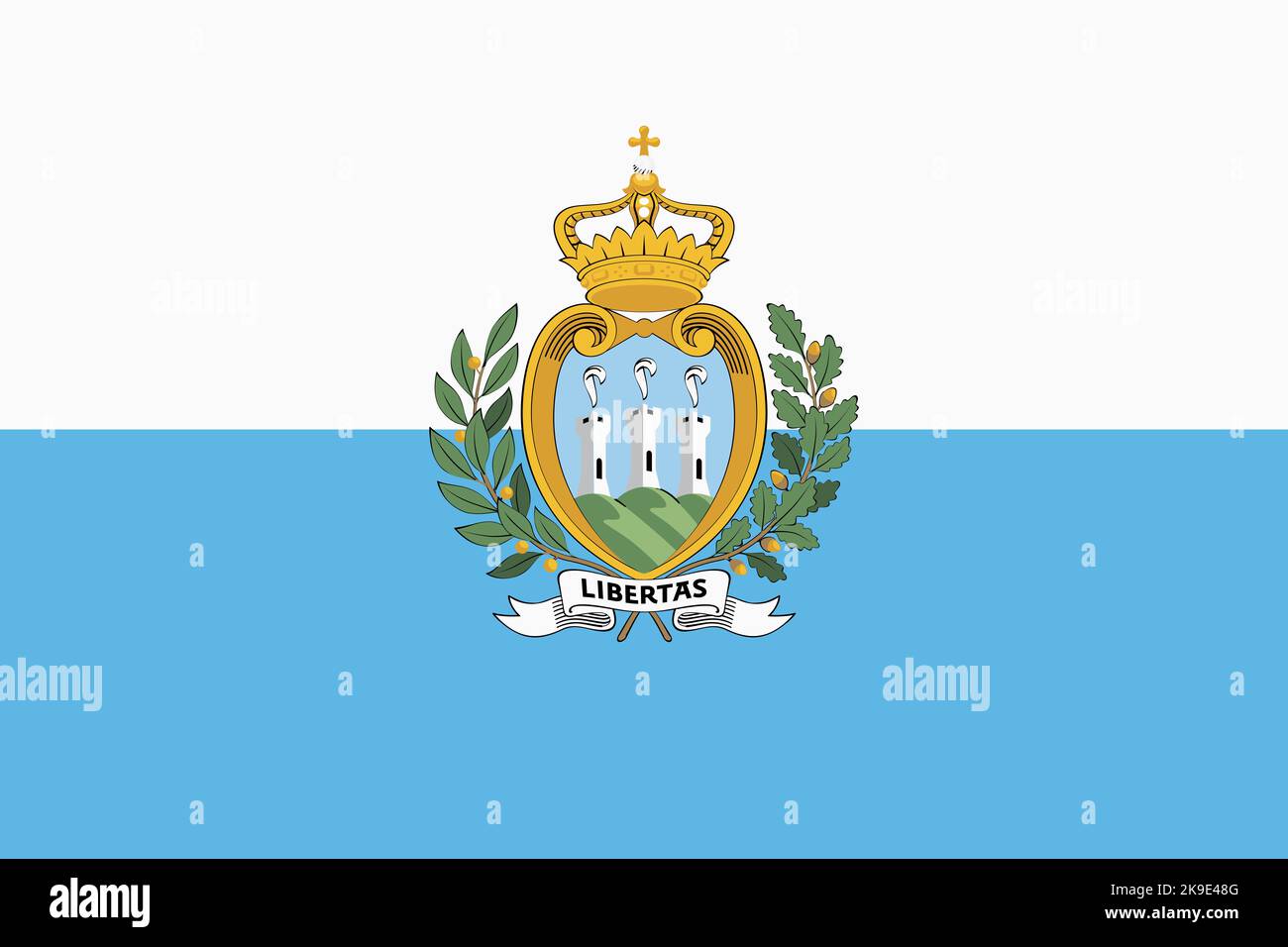 Flag of San Marino. Most Serene Republic national banner and patriotic symbol. Official colors