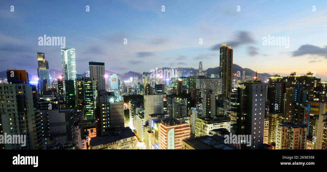 A view of Tsim Sha Tsui and HK island behind it in Hong Kong. Stock Photo