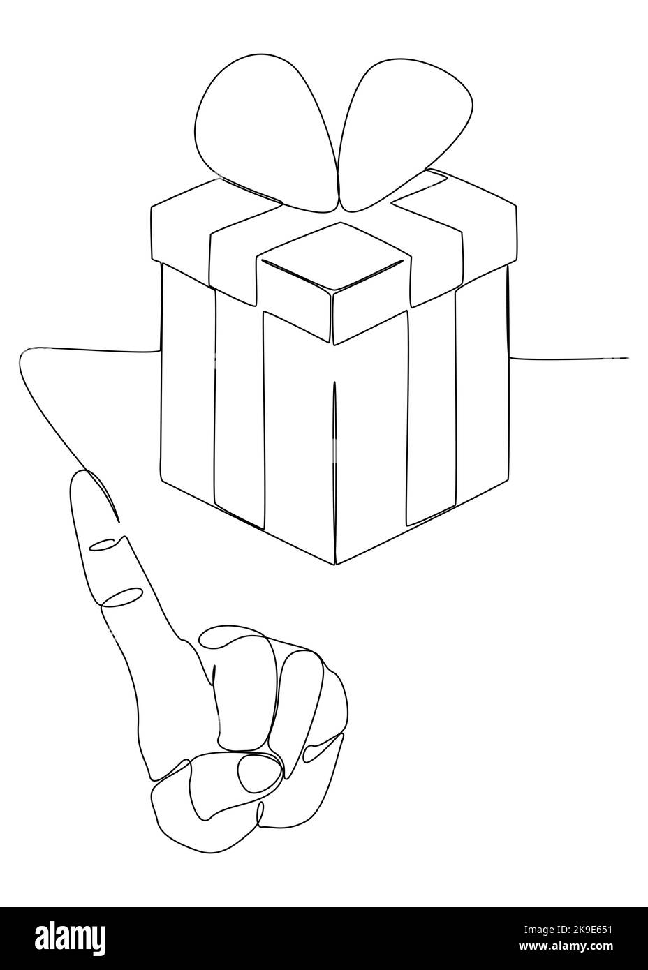 One continuous line of index finger pointng at Gift Box. Thin Line ...