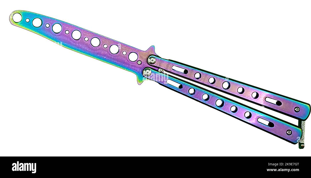 Colorful Practice Butterfly Knife laying diagonally Stock Photo Alamy