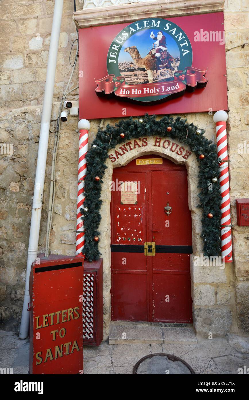 Santa's House on Saint Peter street in the Christian quarter in the old city of Jerusalem, Israel. Stock Photo