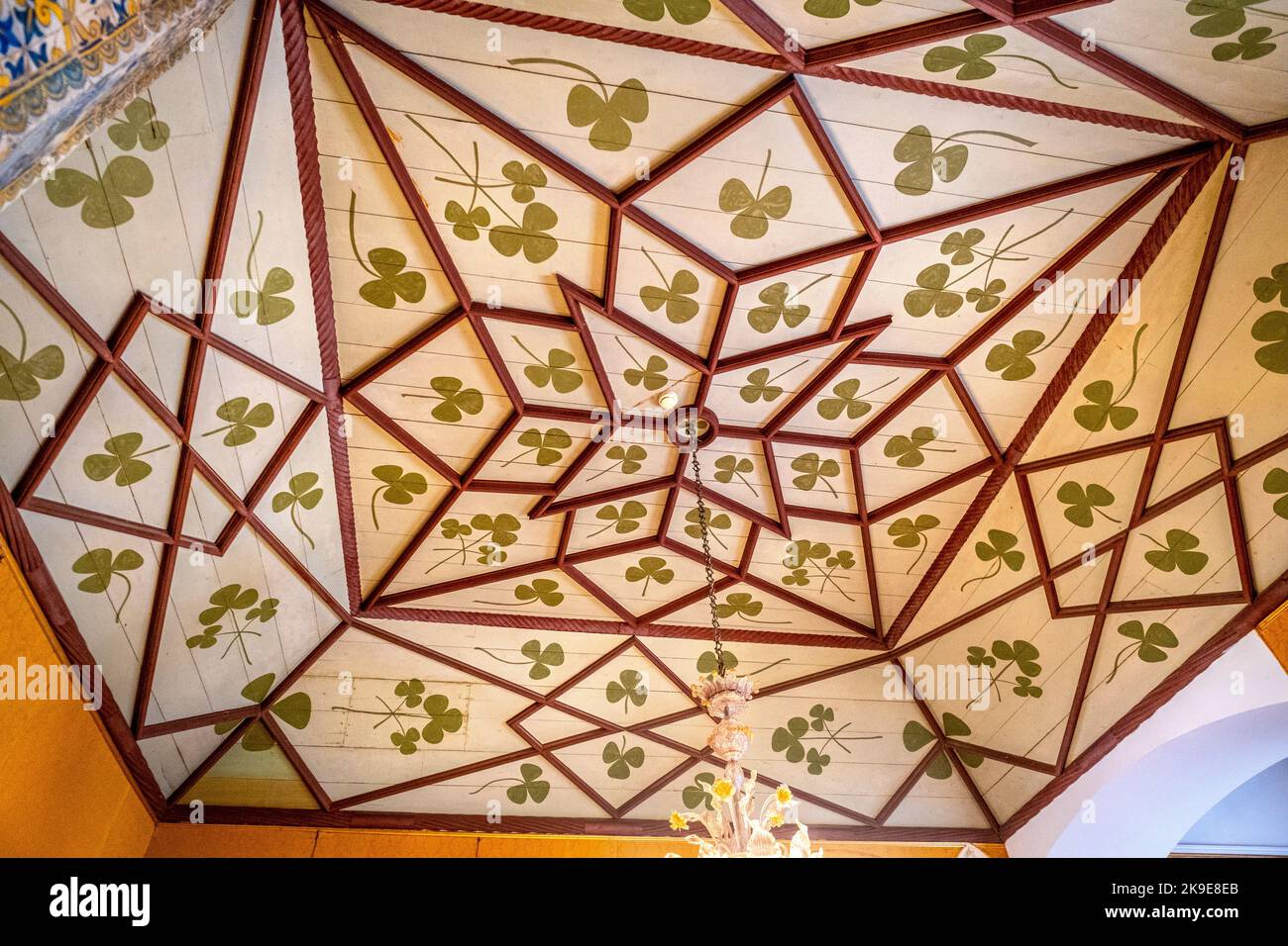 Shamrocks on the ceiling of a room at the Museu Condes de Castro Guimarães in Cascais, Portugal.  The family had partly Irish ancestry. Stock Photo