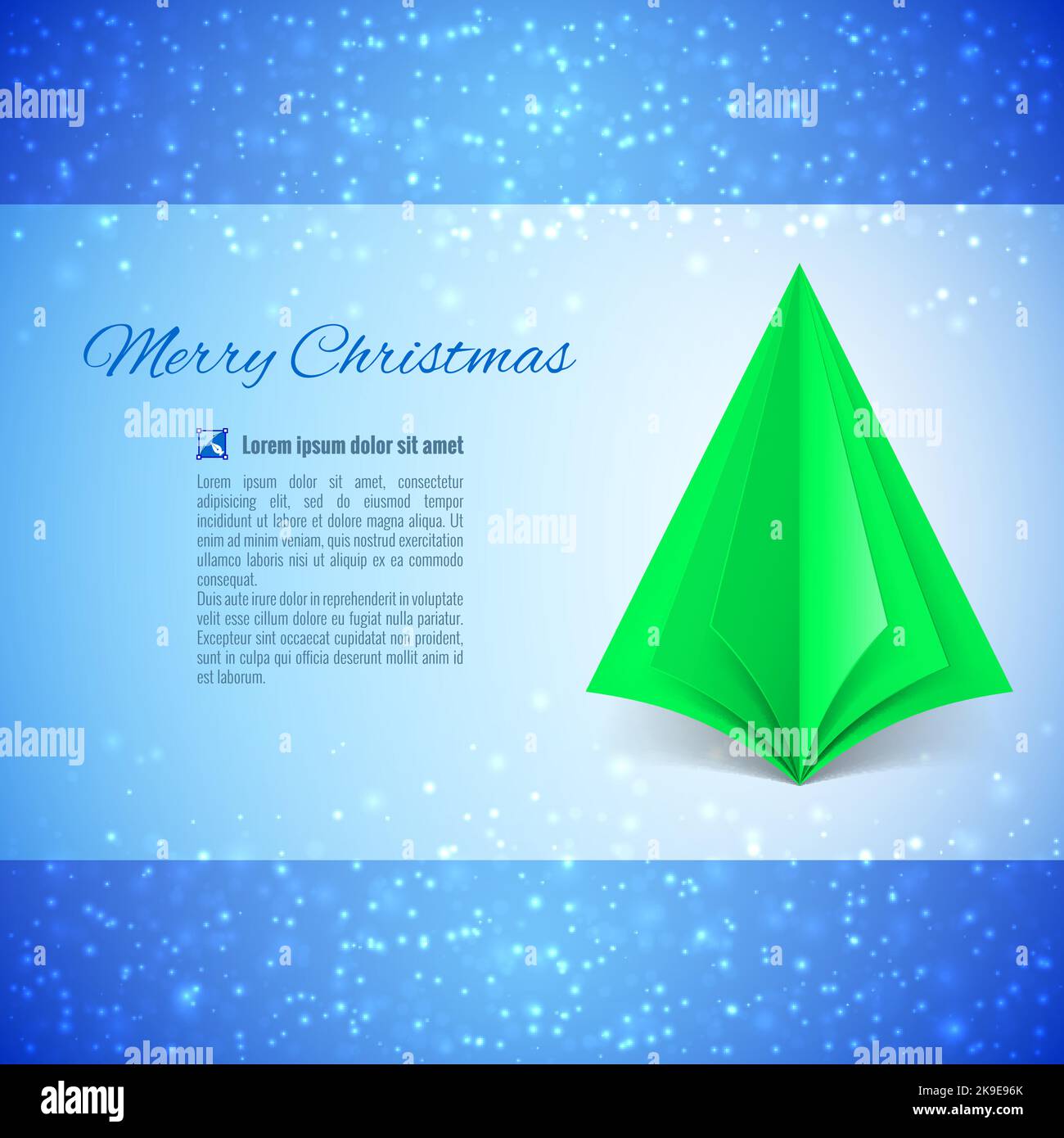 Christmas greeting card with green paper Christmas tree over sparkling ...