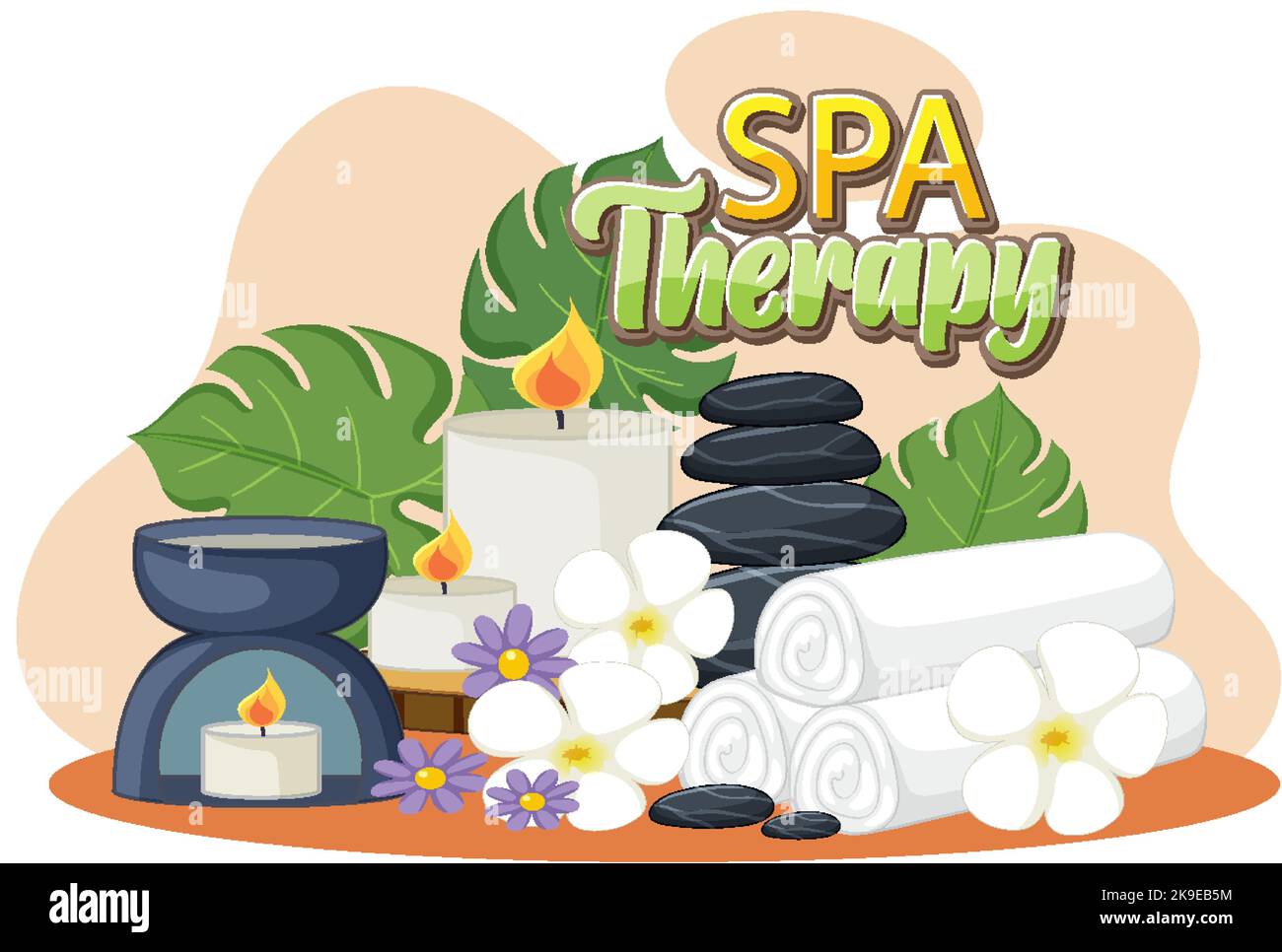 Spa therapy text with spa objects illustration Stock Vector