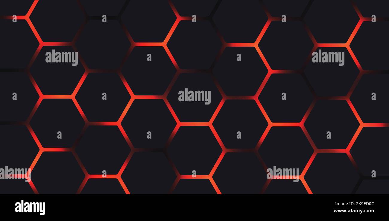 Futuristic Dark hexagonal technology abstract background, orange bright ...