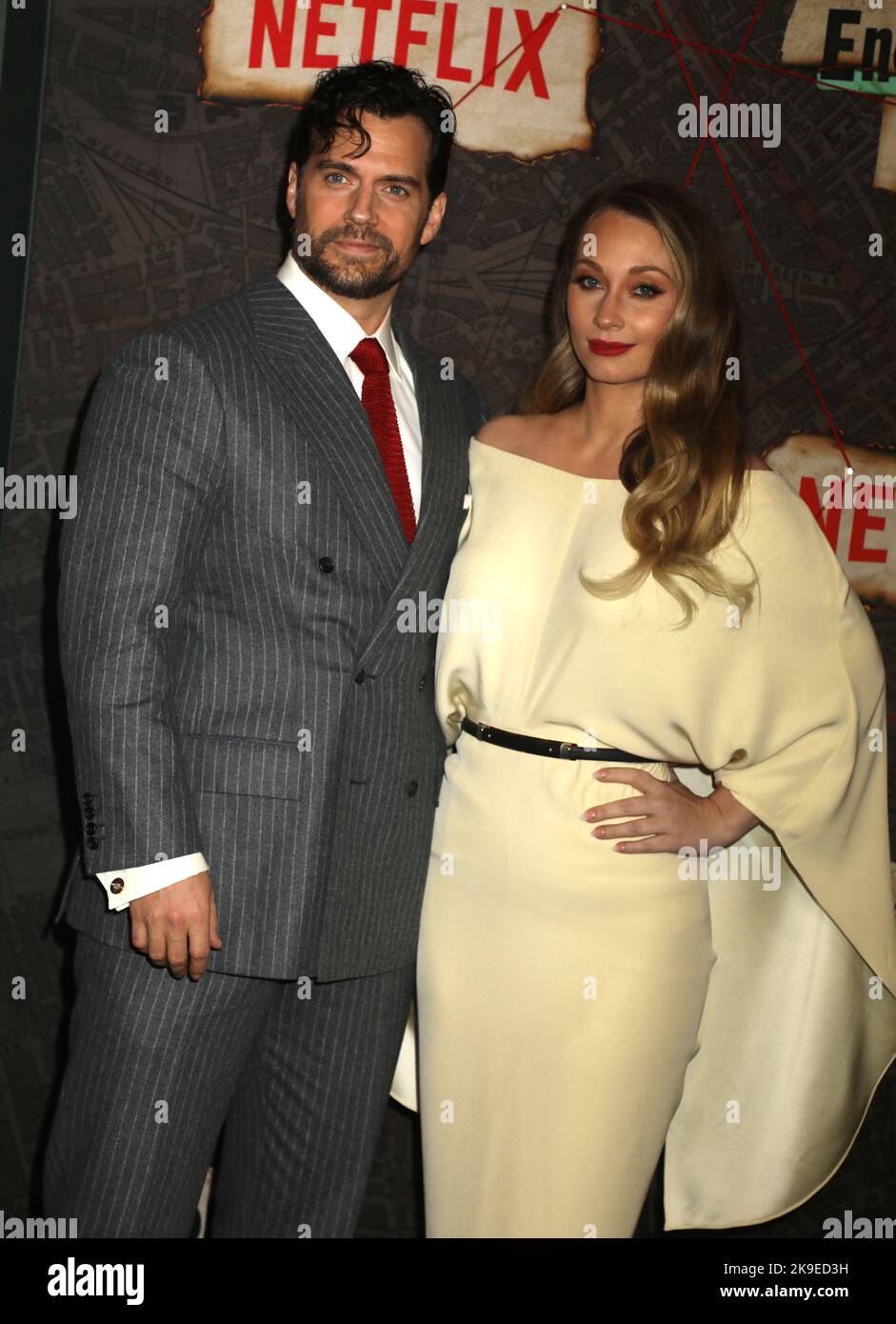 Actor Henry Cavill, left, and girlfriend Natalie Viscuso attend the world  premiere of Enola Holmes 2 at The Paris Theater on Thursday, Oct. 27,  2022, in New York. (Photo by Evan Agostini/Invision/AP