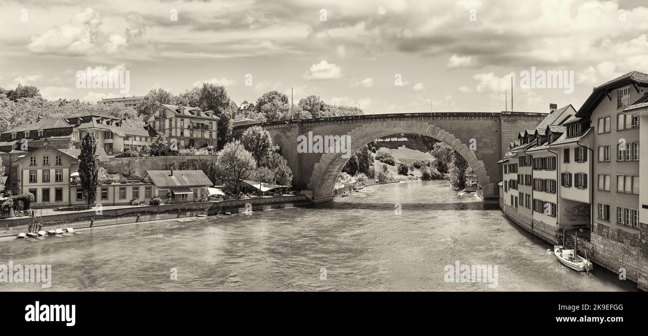 bridge in the old town of Bern in black and white style Stock Photo