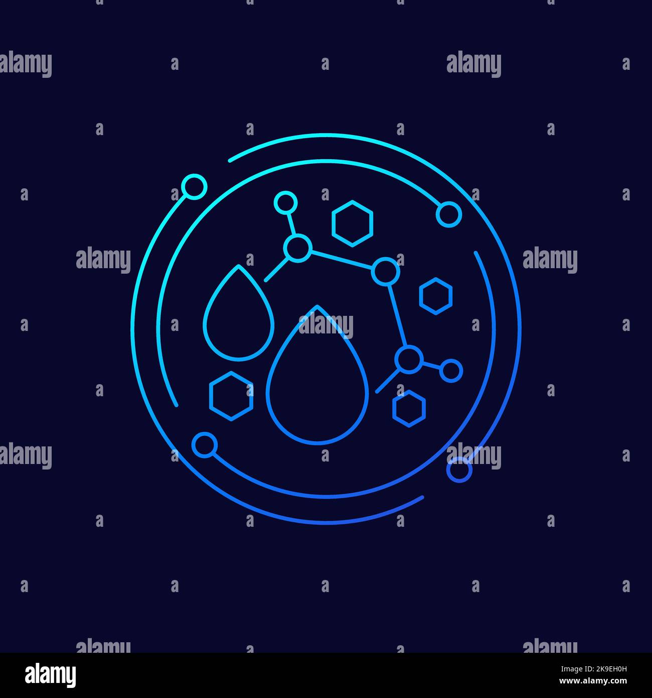 nano particles line icon with drops, vector design Stock Vector