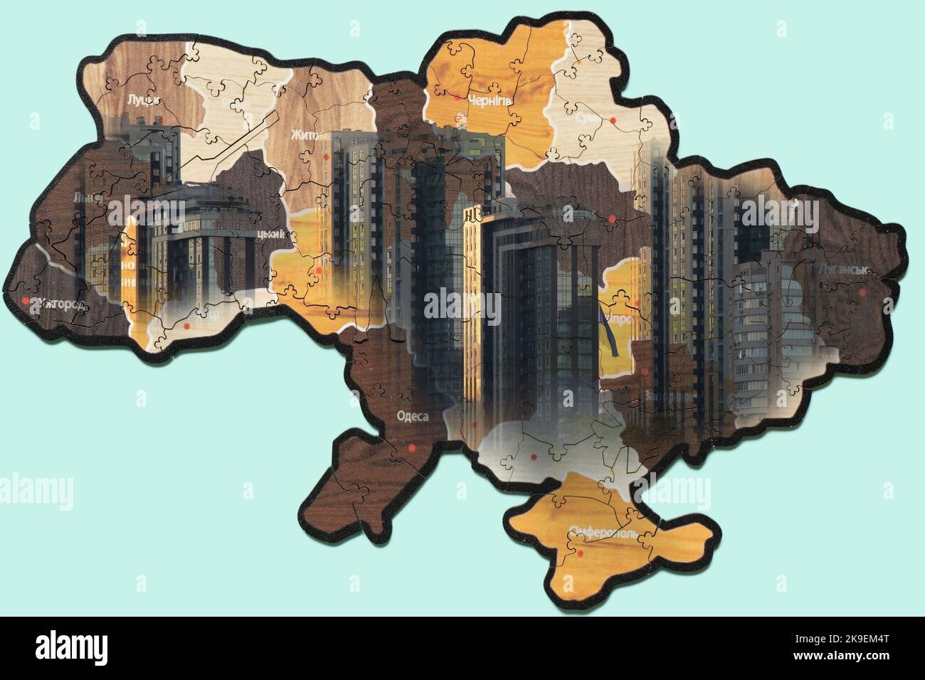 Map of Ukraine and skyscrapers of the city on an isolated background